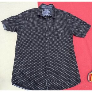 Broken Threads Mens Large Black Star Print Short Sleeve Button Down Cotton Shirt